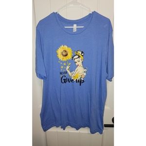 Bella Canvas 2XL womens Autism mom shirt sunflowers Never Give up pin up blue 2x
